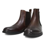 We show the front view of the Brown Daniele Chelsea Boot with a clean toe and leather upper