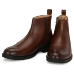 Federico brown leather zip-up boot front view showcasing zip closure