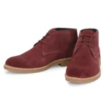 Front view of Stefano Wine Suede Chukka Boot with 3-eyelet lace-up and honey sole
