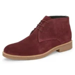 3/4th front view of Stefano Wine Suede Chukka Boot with stylish profile