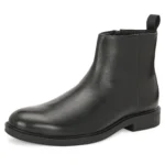 Black Federico zip-up boot three-quarter front view with sleek design