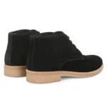 3/4th rear angle of Stefano Black Suede Chukka Boot showing heel shape