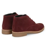 3/4th rear view of Stefano Wine Suede Chukka Boot with rich suede finish