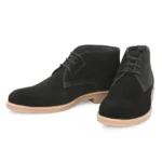 Front view of Stefano Black Suede Chukka Boot with clean lace-up