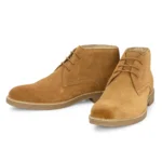 Front view of Stefano Camel Suede Chukka Boot with 3-eyelet lace-up and honey sole