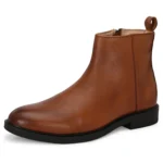 Tan Federico zip-up boot three-quarter front view with sleek design