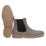 Sole view of Daniele Grey Suede Chelsea Boot highlighting grip and finish