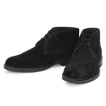 Front view of Stefano Black Suede Chukka Boot with classic toe shape