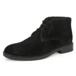 3/4th front view of Stefano Black Suede Chukka Boot showing toe curve