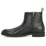 Black Federico zip-up boot inner side view with TPR sole and sleek leather