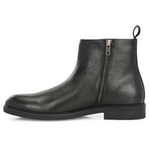 Black Federico zip-up boot inner side view with TPR sole and sleek leather