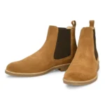 Front view of Daniele Camel Suede Chelsea Boot showing toe and shape