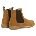 3/4th rear angle of Daniele Camel Suede Chelsea Boot showing heel design