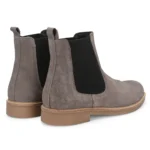 3/4th rear view of Daniele Grey Suede Chelsea Boot showing back curve