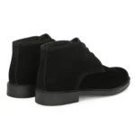 3/4th rear angle of Stefano Black Suede chukka Boot showing heel