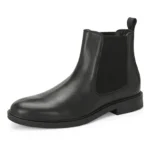 Black Daniele Chelsea Boot 3/4 Front View – Full-Grain Leather, Devogue Paris