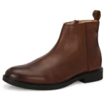 Federico brown leather zip-up boot 3/4 front view with TPR sole