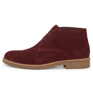 Outer side of Stefano Wine Suede Chukka Boot with contrast honey sole