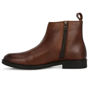 Federico brown leather zip-up boot inner side view with TPR sole