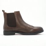 Side Inner profile of Devogue Paris Brown Vittorio Wingtip Chelsea Boots featuring premium full-grain leather and elegant brogue detailing