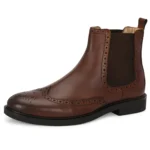 Three-quarter front angle of Brown Vittorio Wingtip Chelsea Boots showing toe and side design