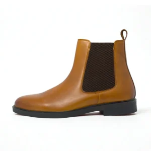 Outer Side view of Devogue Paris Daniele Tan Chelsea Boots in premium full-grain leather with classic rubber sole