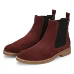 3/4th front view of Daniele Suede Wine Chelsea Boot showcasing profile pair