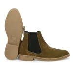 Bottom sole view of Daniele Olive Suede Chelsea Boot showing grip and TPR sole pattern