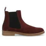 Inner side view of Daniele Suede Wine Chelsea Boot with elastic gusset