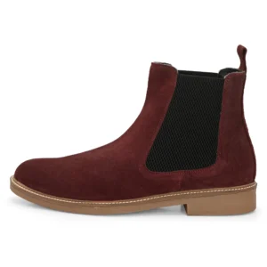 Outer side view of Daniele Suede Wine Chelsea Boot