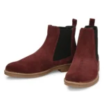 Front view of Daniele Suede Wine Chelsea Boot showing toe shape