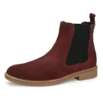 3/4th front view of Daniele Suede Wine Chelsea Boot showcasing profile