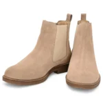 Front view of handmade beige suede Chelsea boots for men – Devogue Paris