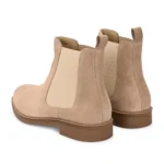 3/4th rear view of handmade beige Chelsea boots – men’s suede ankle boots
