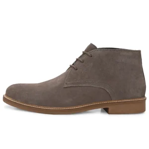 Outer profile of Stefano Grey Suede Chukka Boot with black TPR sole contrast