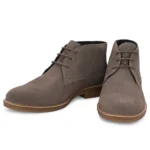 Front view of Stefano Grey Suede Chukka Boot with 3-eyelet lace-up closure
