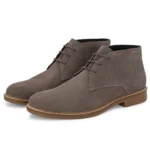 3/4th front view of Stefano Grey Suede Chukka Boot with modern shape pair