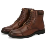 Brown Gabriele Cap-Toe Boot 3/4 Front View – Devogue Paris Pair