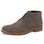 3/4th front view of Stefano Grey Suede Chukka Boot with modern shape