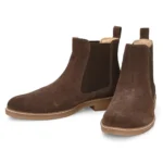 Daniele Brown Suede Chelsea Boot front view - Devogue Paris men's chunky suede boots