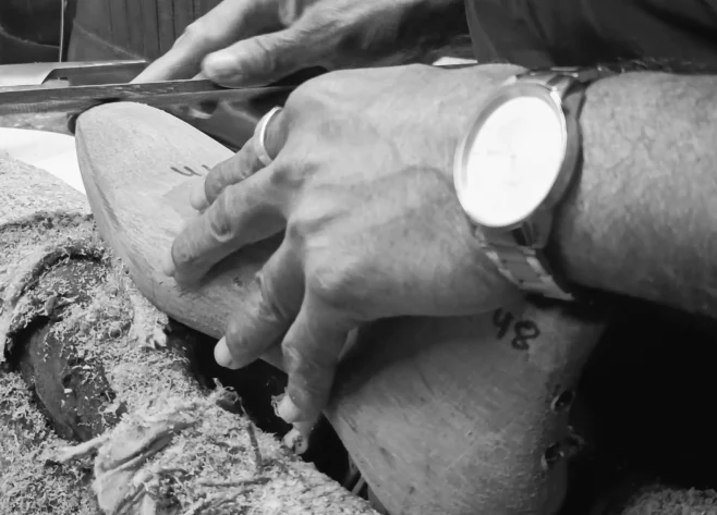 artisan making shoe last perfect image